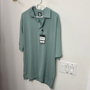 FootJoy Men's Polo Shirt in Green and White Stripes